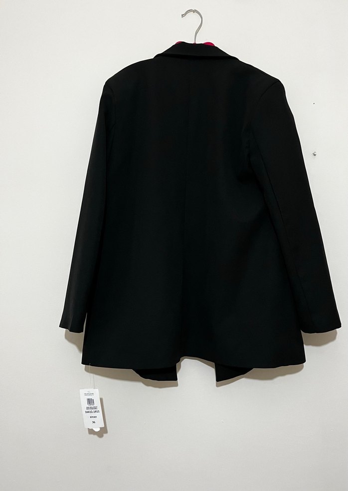 Siyah Kadın Düğmeli Midi Blazer - Görsel 2