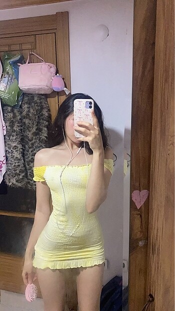 xs Beden sarı Renk Mini elbise