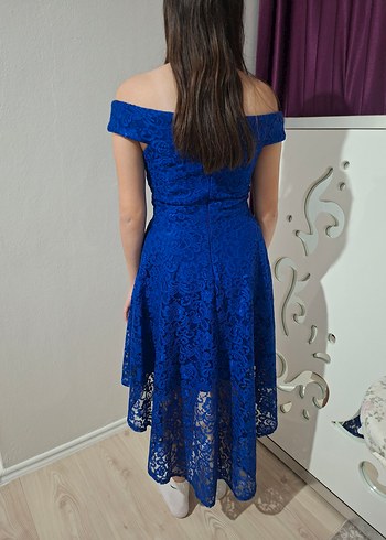 Straplez Dantelli Lacivert Midi Abiye Elbise - Görsel 2