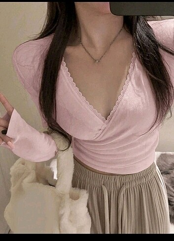 s Beden pembe Renk Kawaii lolita ithal crop..