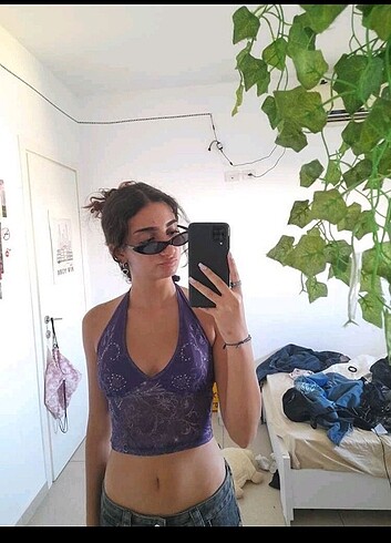 s Beden mor Renk Fairycore y2k lolita ithal crop s mevcut