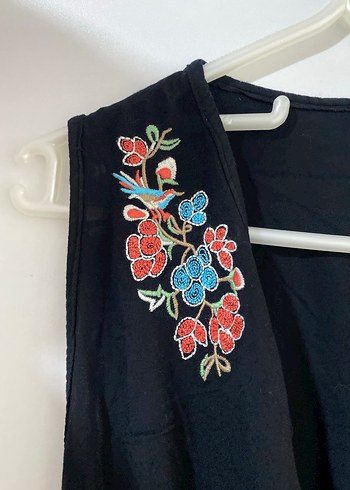 Nakışlı Siyah Kadın Kemerli Uzun Tulum - Görsel 3