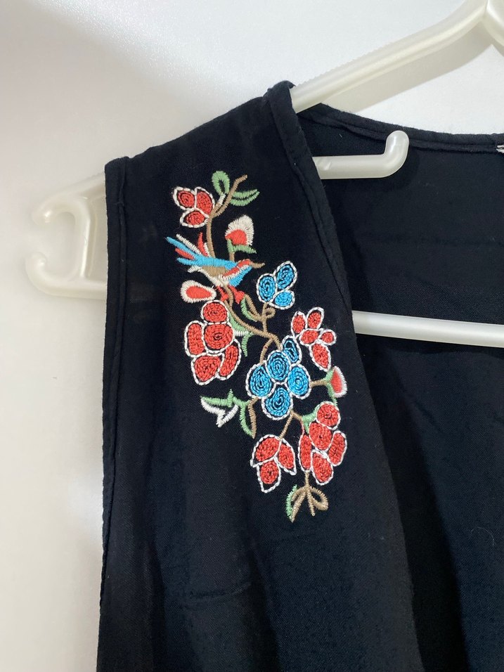 Nakışlı Siyah Kadın Kemerli Uzun Tulum - Görsel 3