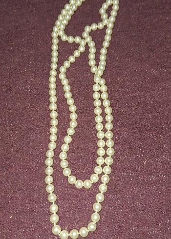 Beyaz Uzun İnci Vintage Kolye - Görsel 2