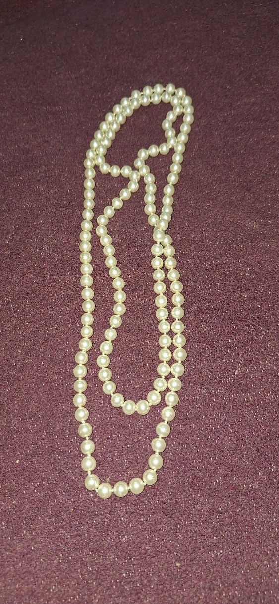 Beyaz Uzun İnci Vintage Kolye - Görsel 2