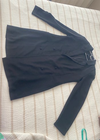 Düğmeli Siyah Uzun blazer Ceket
