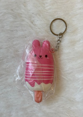 Pembe Püsküllü Tavşan Squishy Anahtarlık