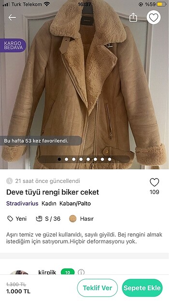 m Beden camel Renk Stradivarius biker kaban