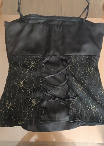 Diğer Siyah Straplez Mini Gotik Nakışlı Elbise