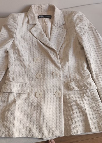 Bej Kadın Keten Düğmeli Blazer Ceket
