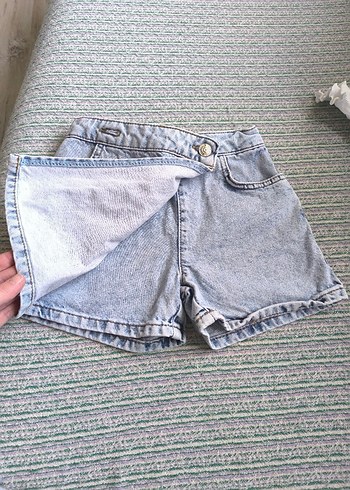 Kız Çocuk Kot şort Etek ve Beyaz Tişört - Görsel 2