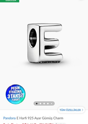 Pandora Gümüş E Harfi Charm - Görsel 2