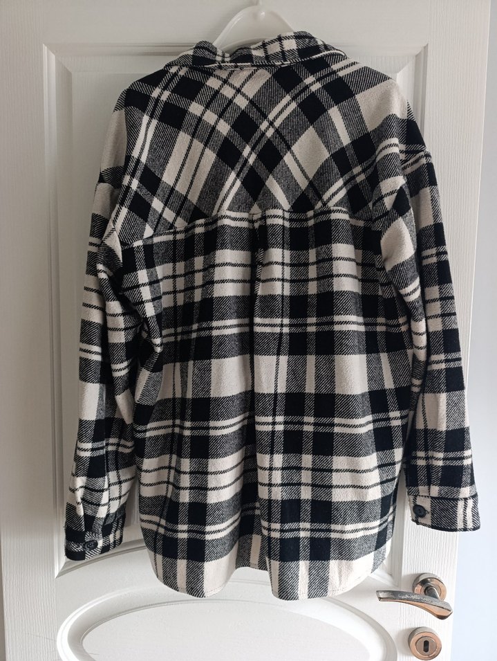 siyah beyaz  Ekose Düğmeli Kadın Gömlek - Görsel 3