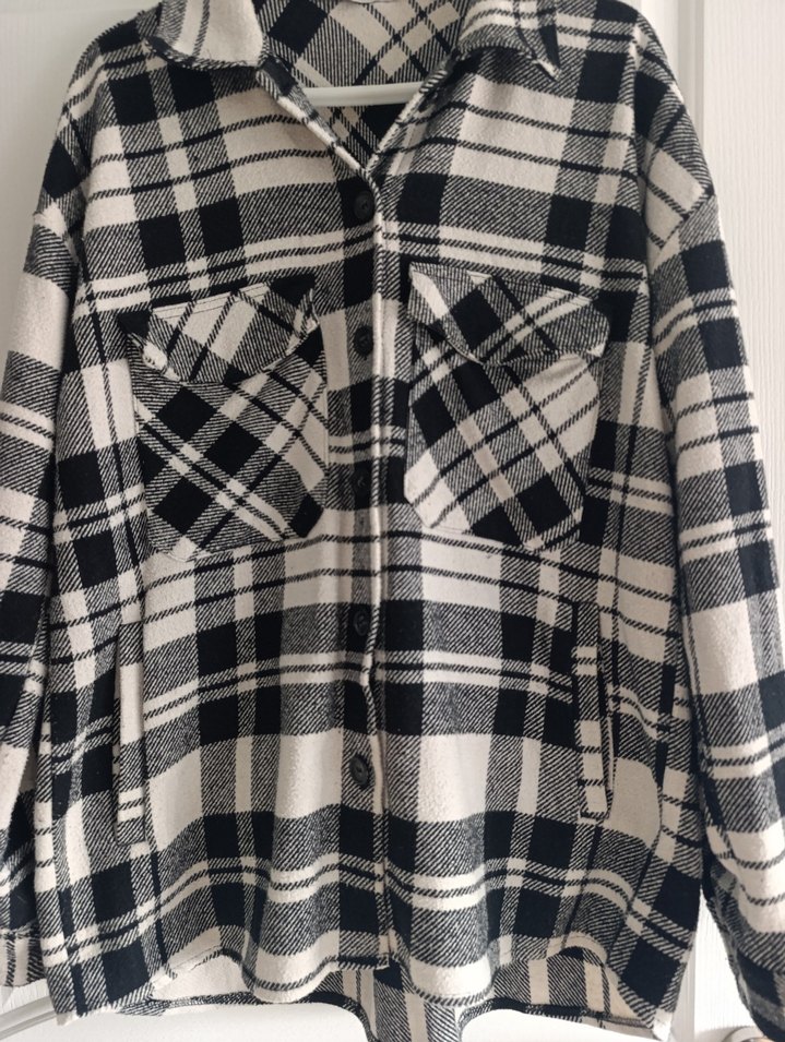 siyah beyaz  Ekose Düğmeli Kadın Gömlek - Görsel 2