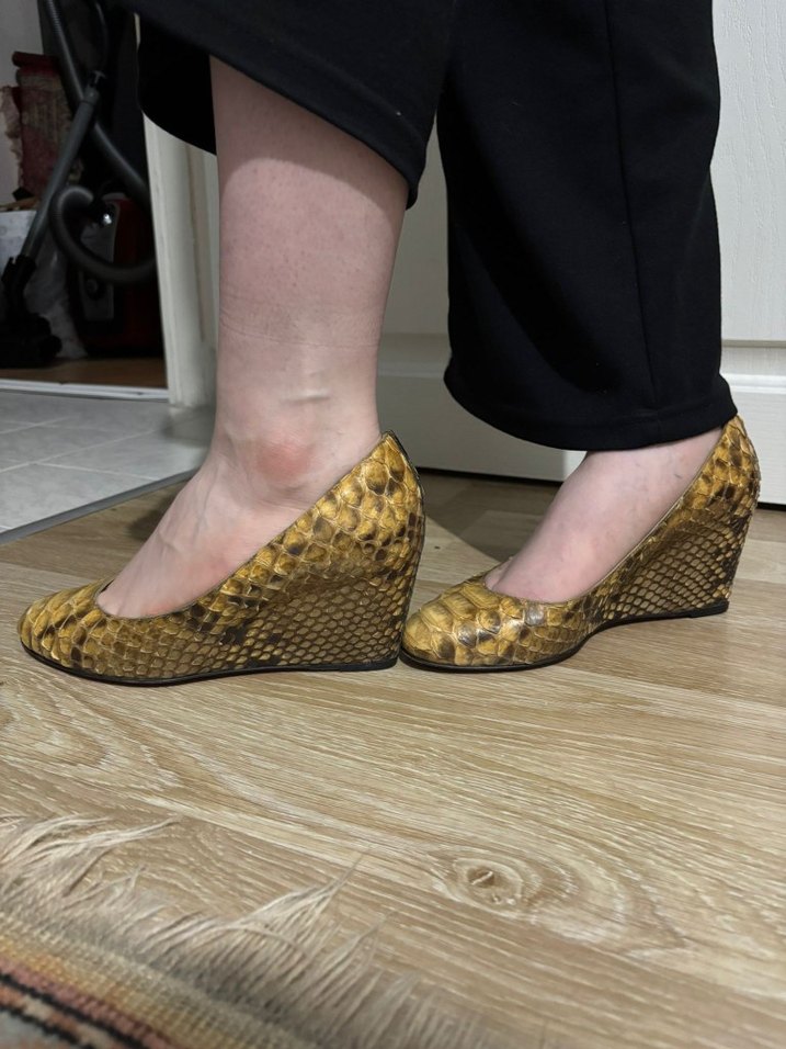 Bej Yılan Derisi Desenli Kadın Dolgu Topuk Stiletto - Görsel 2