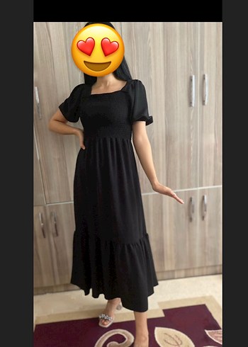 Diğer Siyah Uzun Volanlı Günlük Elbise