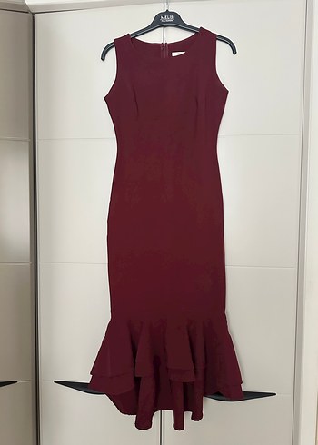 Bordo Uzun Kollu Kolsuz Elbise