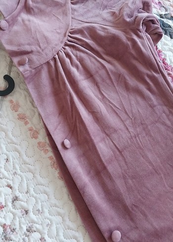 Pembe/Gül Kurusu 40/42 Kadife Uzun Kadın Sabahlık Sağ Cepl Alman