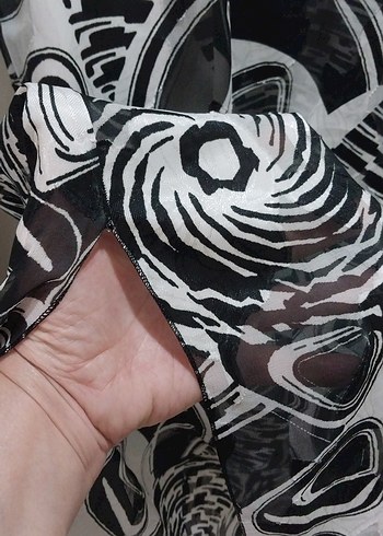 Pareo Şifon Deniz Elbisesi Yarı-Transparan Siyah Beyaz XL- XXL - Görsel 6