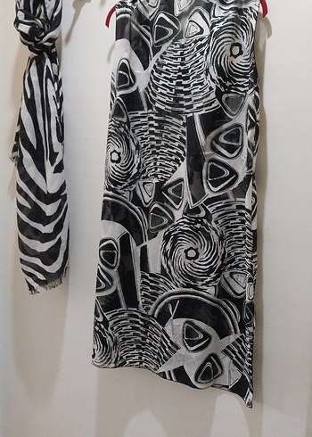 Pareo Şifon Deniz Elbisesi Yarı-Transparan Siyah Beyaz XL- XXL - Görsel 9