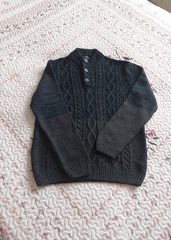 Sıfır Gibi Gri Örgü Erkek Kazak, Yüksek Yaka, Düğmeli - Görsel 7