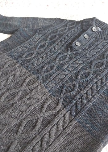 Sıfır Gibi Gri Örgü Erkek Kazak, Yüksek Yaka, Düğmeli - Görsel 6