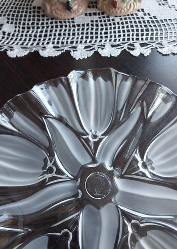 Vintage Lale Çiçek Desenli Şeffaf Cam Tabak Sunumluk - Görsel 8