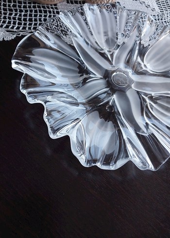 Vintage Lale Çiçek Desenli Şeffaf Cam Tabak Sunumluk - Görsel 6