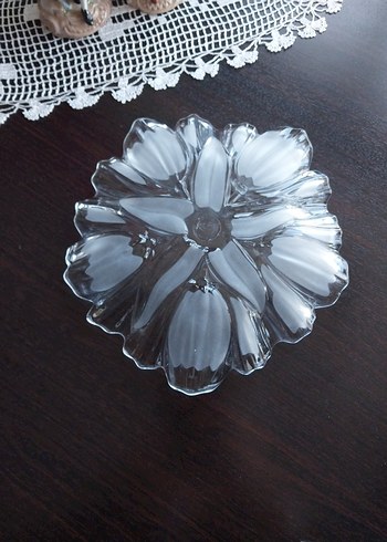 Vintage Lale Çiçek Desenli Şeffaf Cam Tabak Sunumluk - Görsel 2