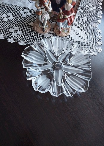 Vintage Lale Çiçek Desenli Şeffaf Cam Tabak Sunumluk - Görsel 7