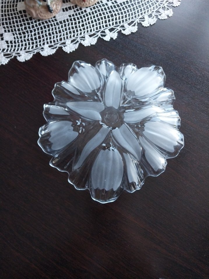 Vintage Lale Çiçek Desenli Şeffaf Cam Tabak Sunumluk - Görsel 2