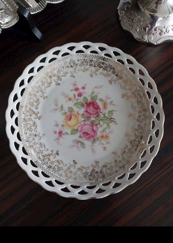 Vintage Çiçek Desenli Ajurlu Porselen Dekor Tabak 17 cm - Görsel 3