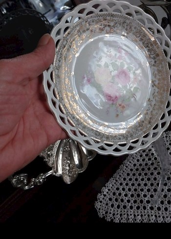 Vintage Çiçek Desenli Ajurlu Porselen Dekor Tabak 17 cm - Görsel 4