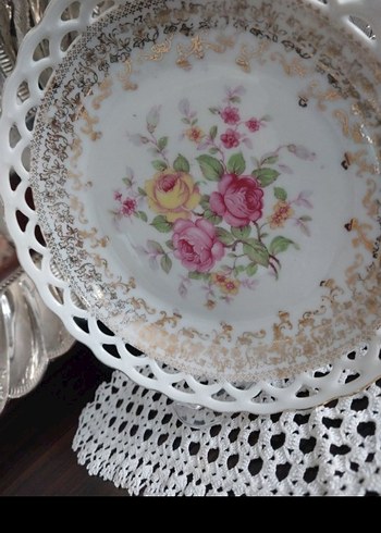 Vintage Çiçek Desenli Ajurlu Porselen Dekor Tabak 17 cm - Görsel 2