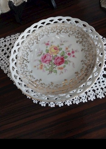 Vintage Çiçek Desenli Ajurlu Porselen Dekor Tabak 17 cm - Görsel 7