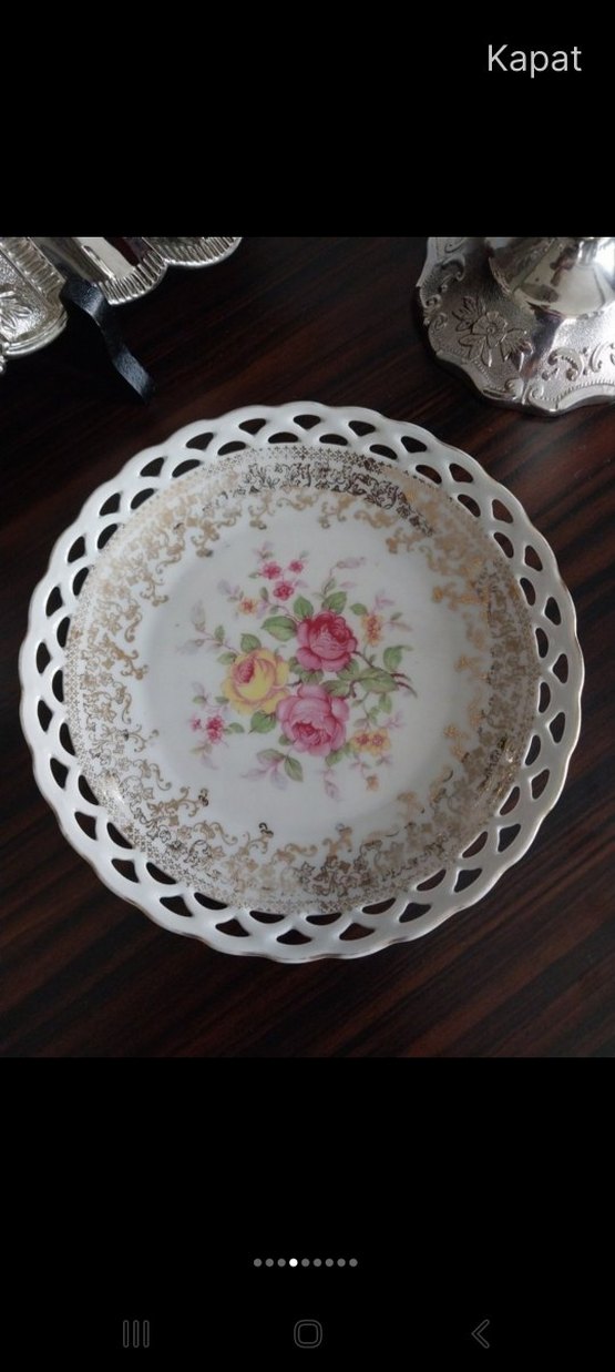 Vintage Çiçek Desenli Ajurlu Porselen Dekor Tabak 17 cm - Görsel 3