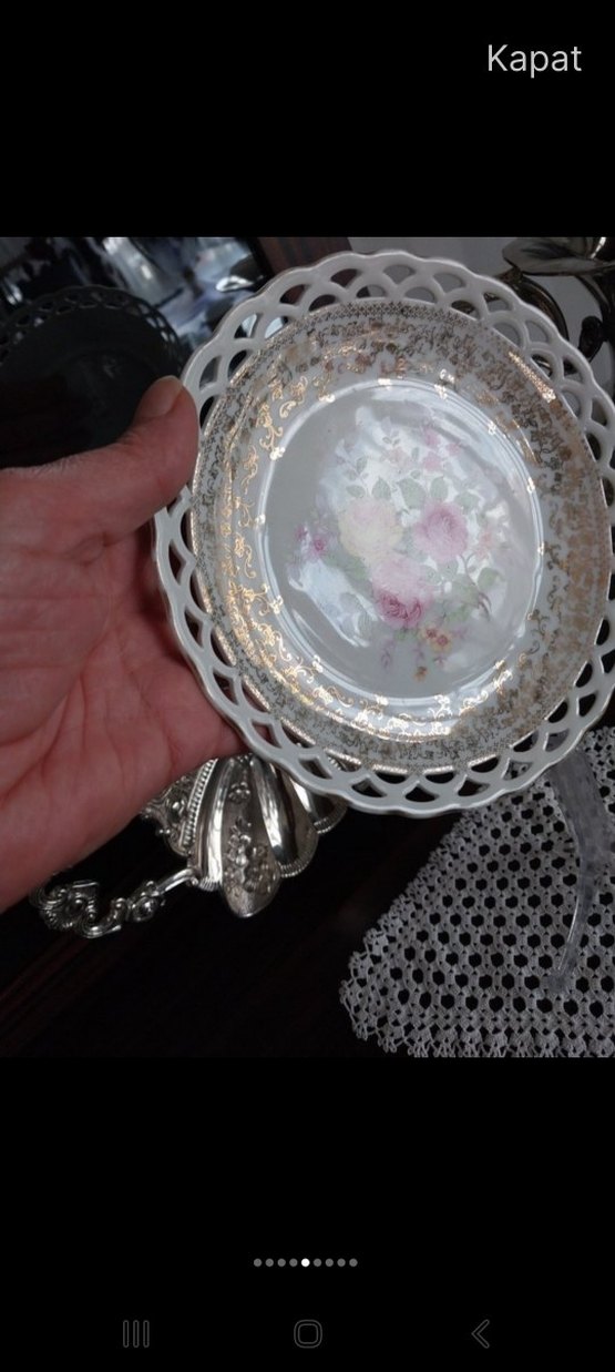 Vintage Çiçek Desenli Ajurlu Porselen Dekor Tabak 17 cm - Görsel 4