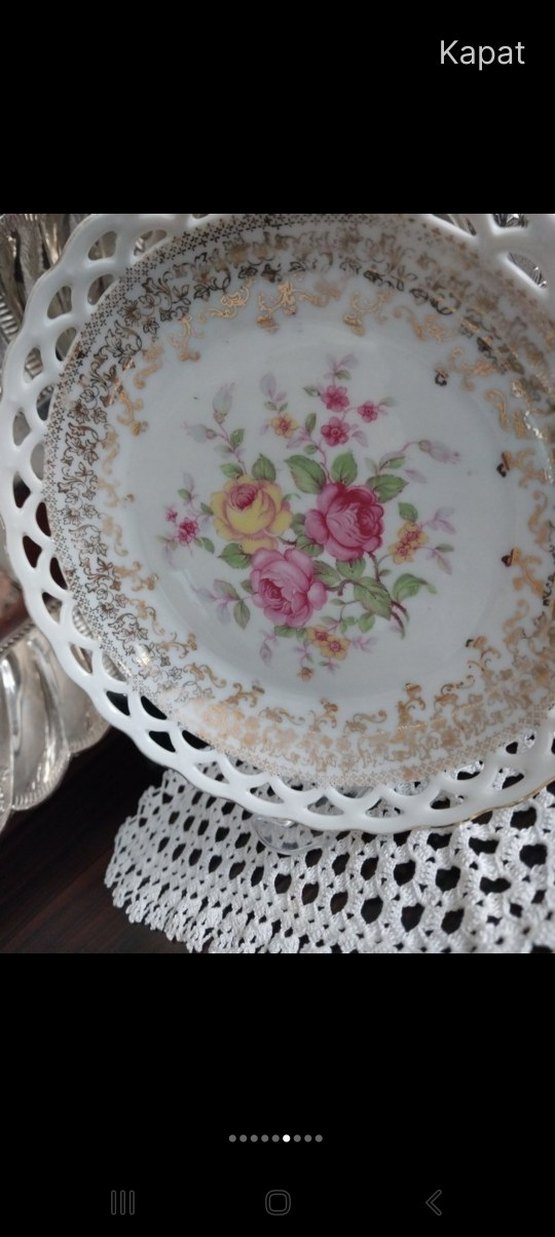 Vintage Çiçek Desenli Ajurlu Porselen Dekor Tabak 17 cm - Görsel 2