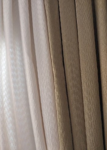 Krem &Haki Yeşil Çift Renkli Klasik Fon Perde 2 Kanat 2 Kemer - Görsel 5