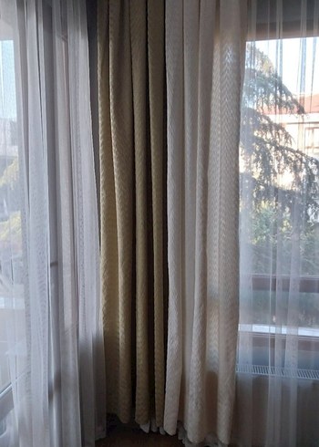 Krem &Haki Yeşil Çift Renkli Klasik Fon Perde 2 Kanat 2 Kemer - Görsel 9