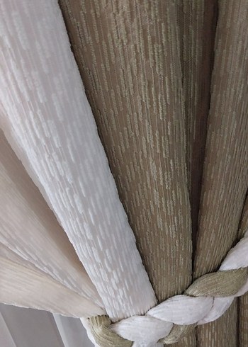 Krem &Haki Yeşil Çift Renkli Klasik Fon Perde 2 Kanat 2 Kemer - Görsel 7