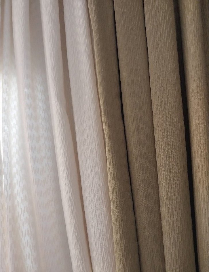 Krem &Haki Yeşil Çift Renkli Klasik Fon Perde 2 Kanat 2 Kemer - Görsel 5