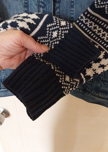 Desenli Triko Kollu Bershka Erkek Kaban L BEDEN - Görsel 3