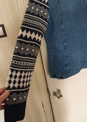 Desenli Triko Kollu Bershka Erkek Kaban L BEDEN - Görsel 6