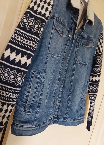 Desenli Triko Kollu Bershka Erkek Kaban L BEDEN - Görsel 2