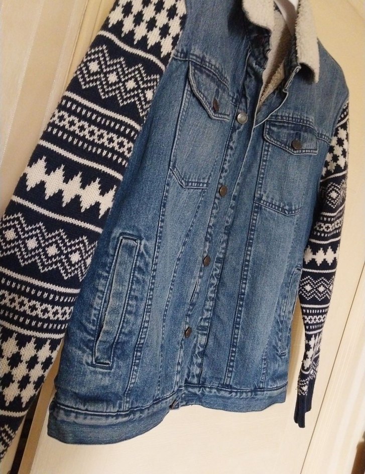 Desenli Triko Kollu Bershka Erkek Kaban L BEDEN - Görsel 2