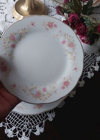 Antika Pastel Çiçek Desen İnce Porselen Tabak Seti Pasta Takımı - Görsel 3