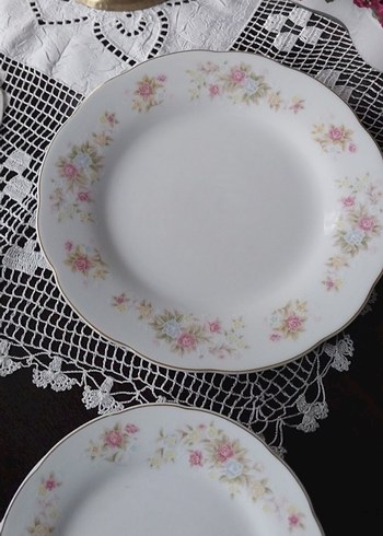 Antika Pastel Çiçek Desen İnce Porselen Tabak Seti Pasta Takımı - Görsel 5