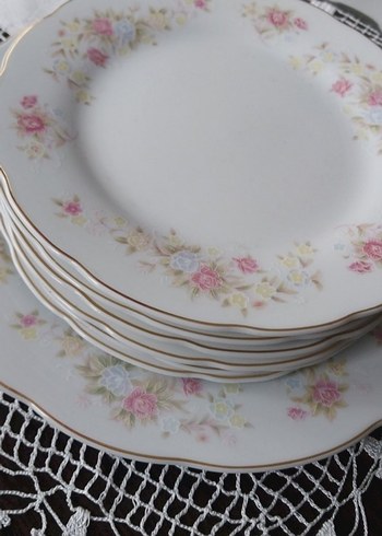 Antika Pastel Çiçek Desen İnce Porselen Tabak Seti Pasta Takımı - Görsel 4