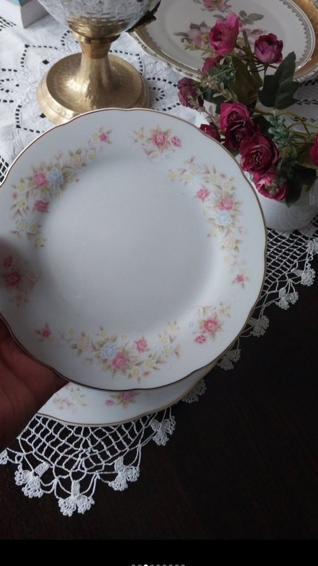 Antika Pastel Çiçek Desen İnce Porselen Tabak Seti Pasta Takımı - Görsel 3